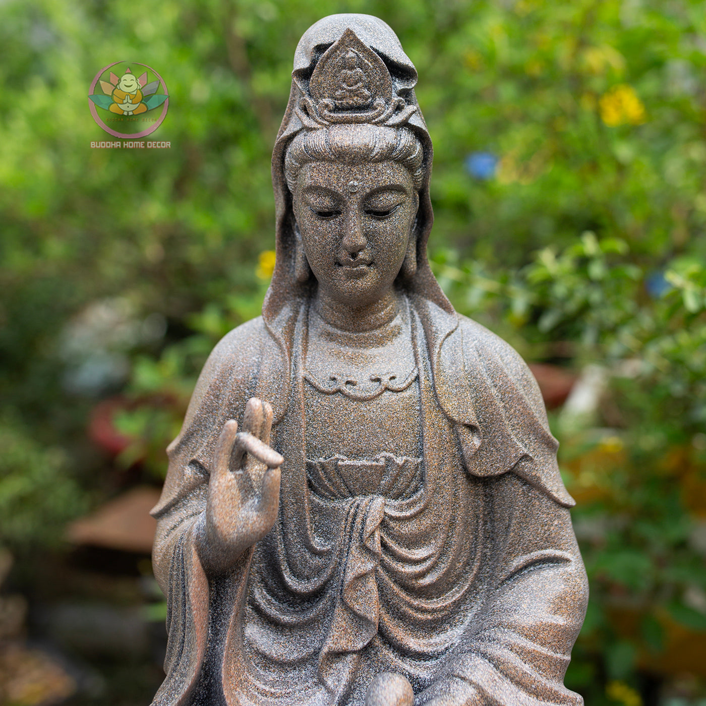 Guanyin Bodhisattva Statue 17.7" – Kwan Yin Seated on Lotus Pedestal, Goddess of Mercy Sculpture