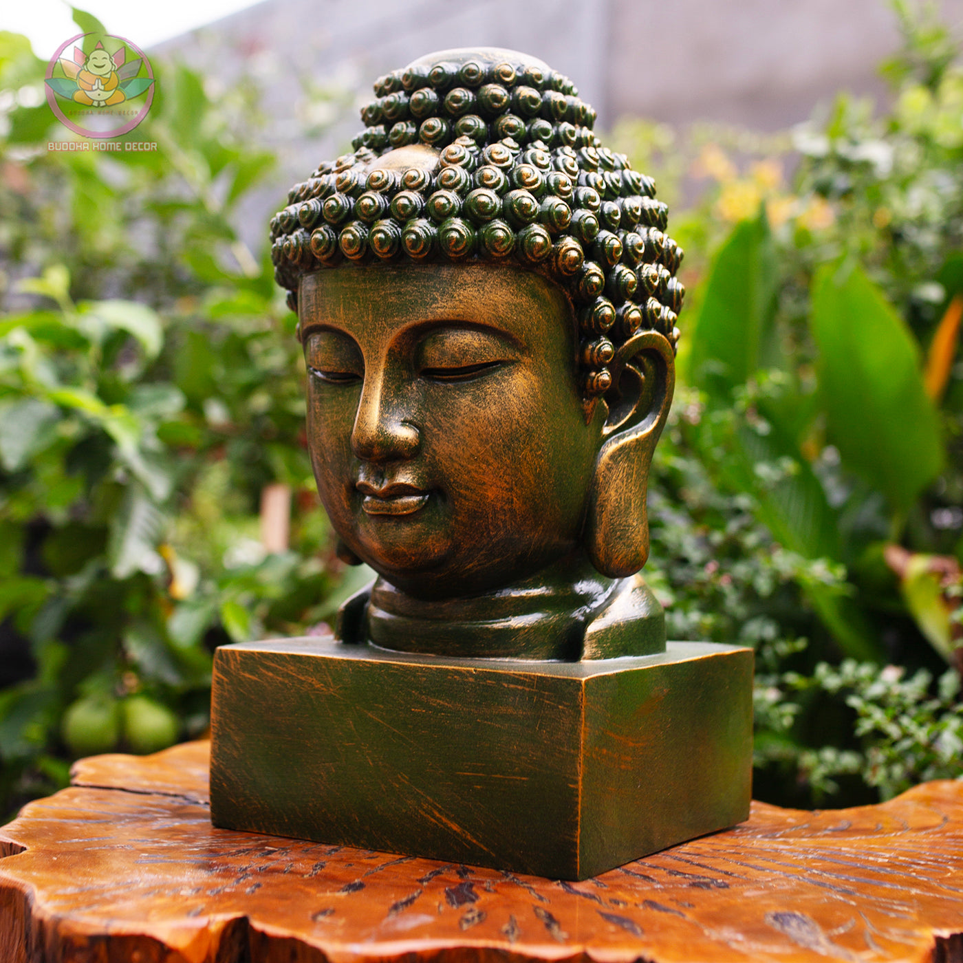 Buddha Head Statue – Antique Bronze Resin Sculpture – Zen Home Decor, Meditation Space Accent, Spiritual Gift, Asian Art Ornament