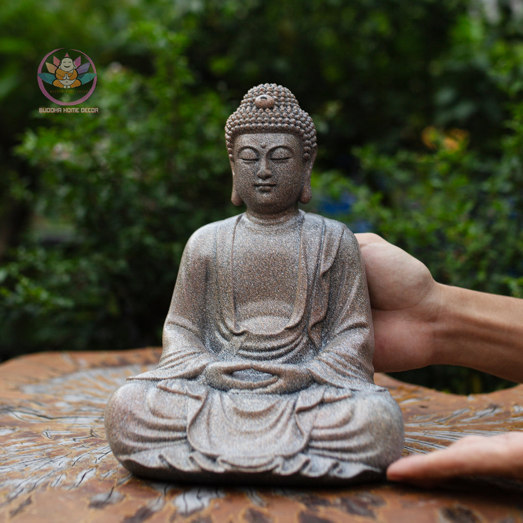 Shakyamuni Buddha Statue in Meditation – Serenity Resin Sculpture, Granite Stone Finish