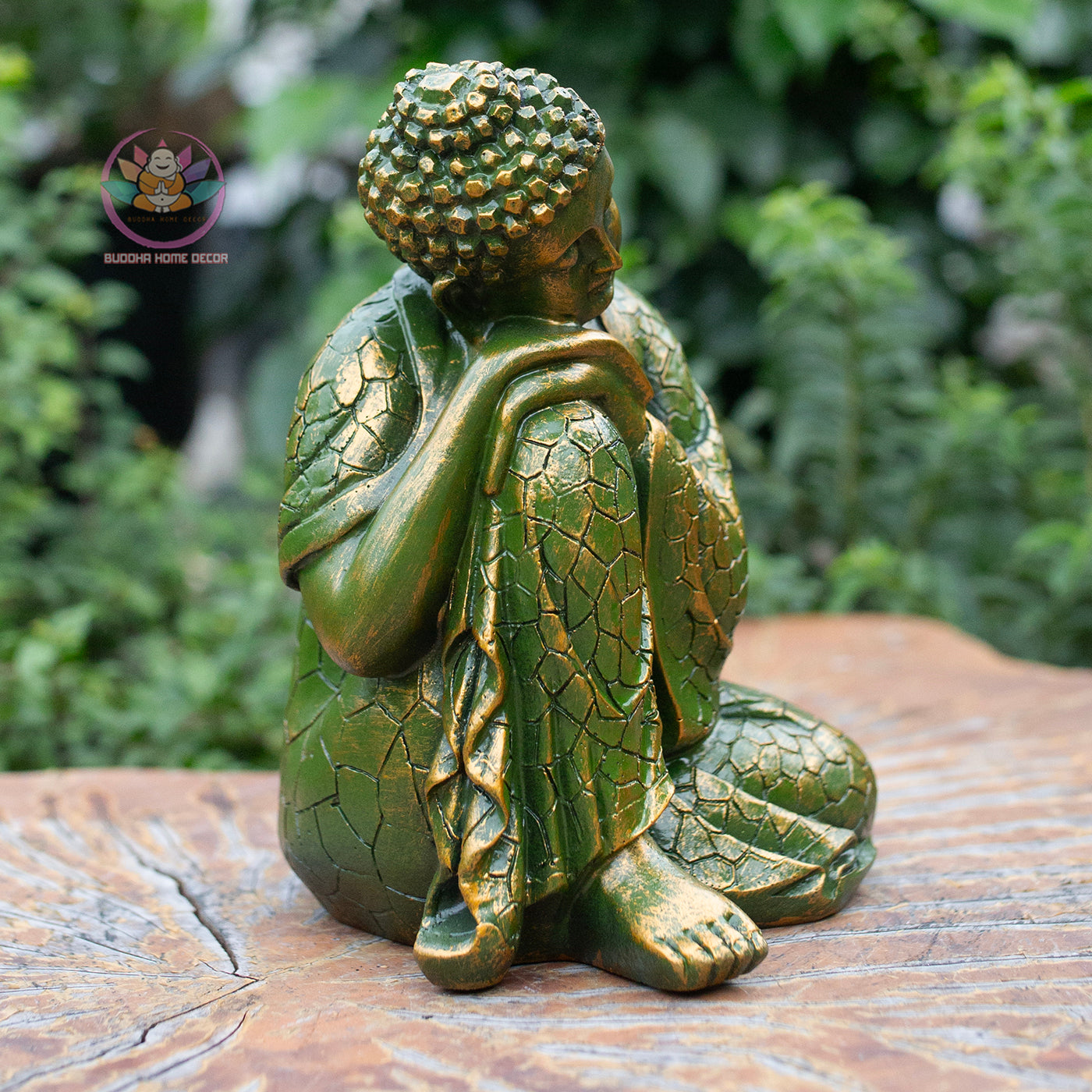 Resting Buddha Statue 7.9" – Green Gold Finish Peaceful Sleeping Buddha Figurine