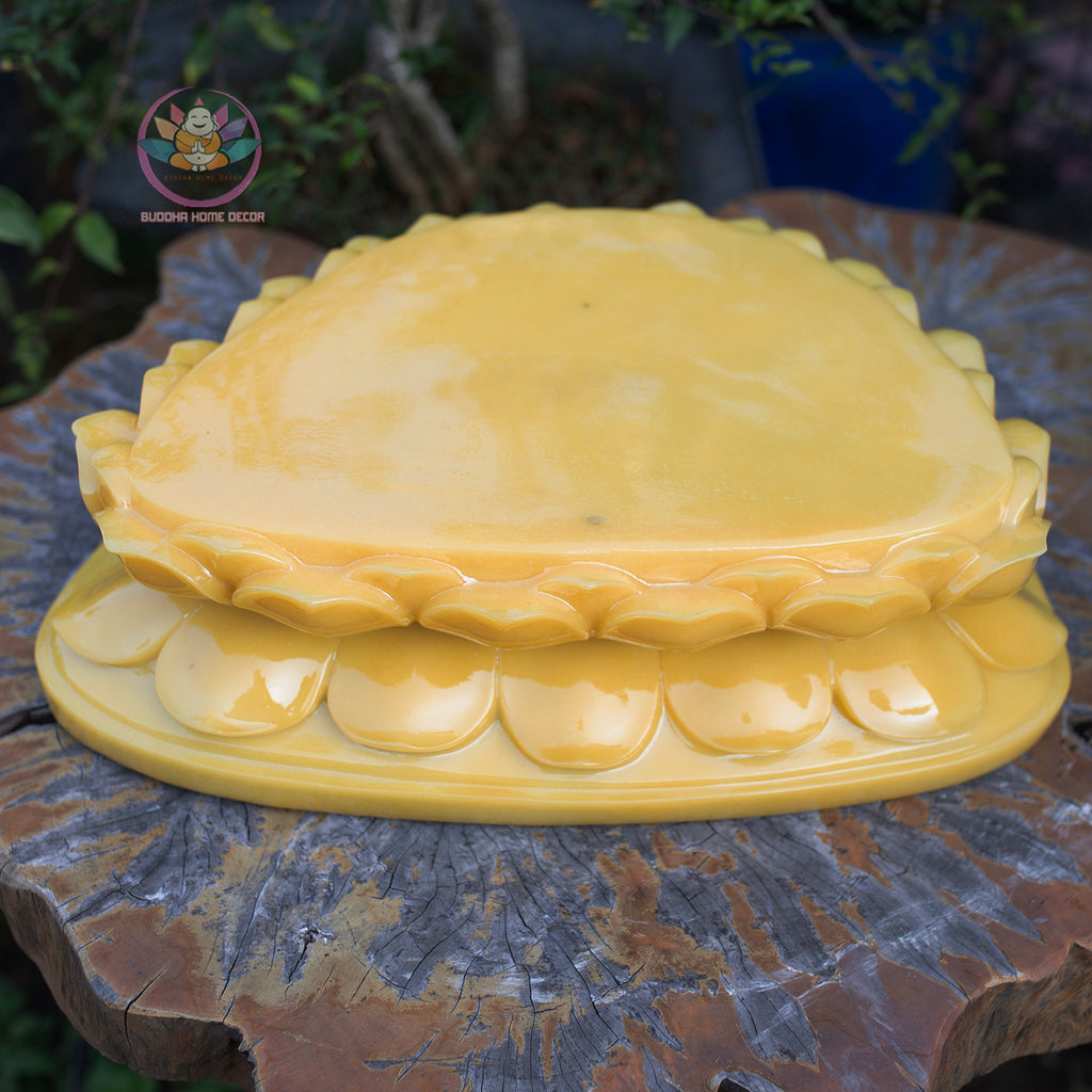 Shakyamuni Buddha Statue on 2-Layer Lotus Base – 50cm | Yellow Quartz Finish | Meditation Buddha | Spiritual Home Decor