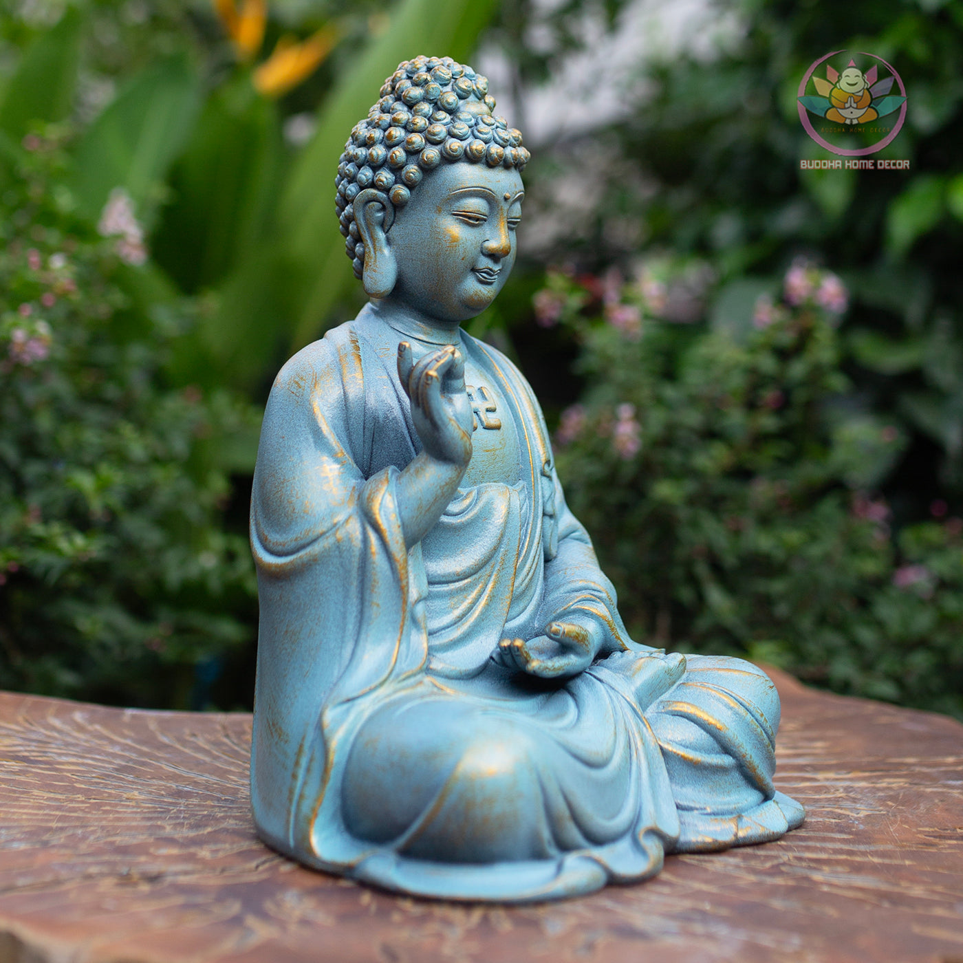 Handmade Blue Amitabha Buddha Statue – Meditation Decor, Zen Garden Sculpture, Spiritual Home Altar, Resin Figurine - 11.8" (30cm)