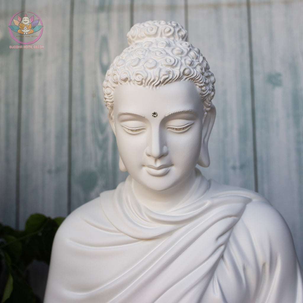 White Buddha Meditation Statue – 23.6" Resin Shakyamuni Buddha Figurine – Zen Altar, Meditation Space, Asian Spiritual Decor Gift