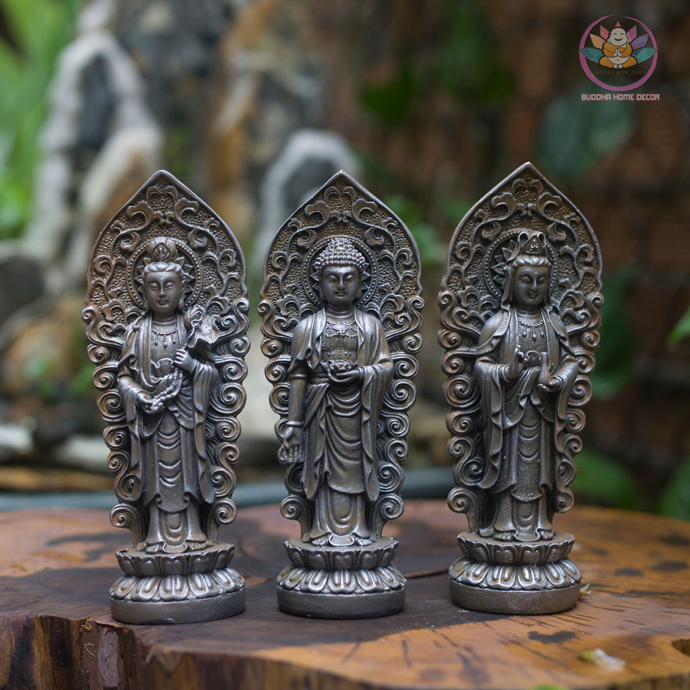 Amitabha Buddha Statue Set | Western Trinity Buddha 18cm | Guanyin & Mahasthamaprapta Figurines | Buddhist Altar Decor | Small Buddha Statue