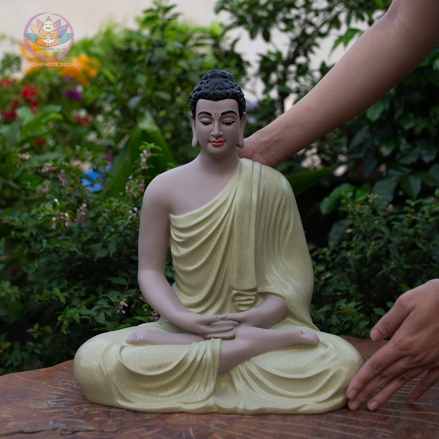 Shakyamuni Buddha Statue – 15" (38cm) Cream Yellow Finish | Meditation Pose | Handcrafted Resin Sculpture from Vietnam
