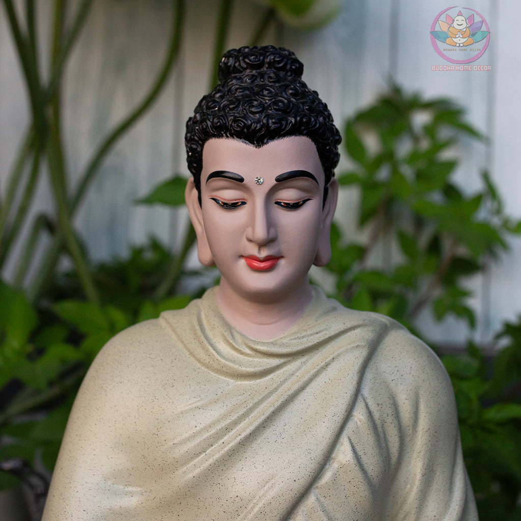 Shakyamuni Buddha Statue – 13.7" Tall | Handmade Resin Meditation Sculpture | Vietnamese Craft Zen Home Decor