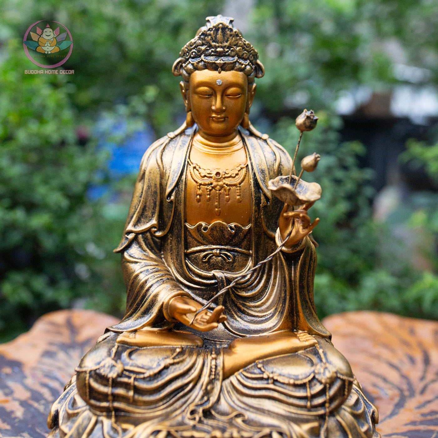 Amitabha Buddha & Bodhisattvas Statue Set – 11.8" Golden Finish Resin Figures (Guanyin, Amitabha, Mahasthamaprapta)