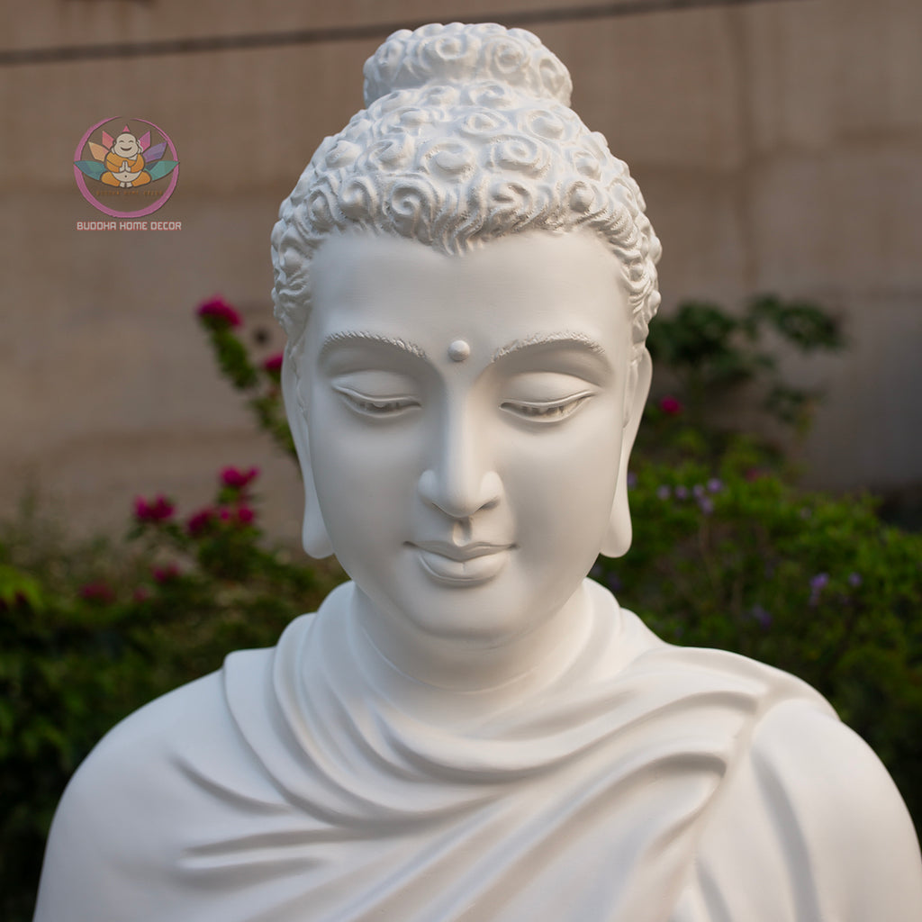 Large Shakyamuni Buddha Statue White, Meditation Buddha Sculpture, Zen Garden Decor, Minimalist Buddhist Art, Spiritual Home Decor