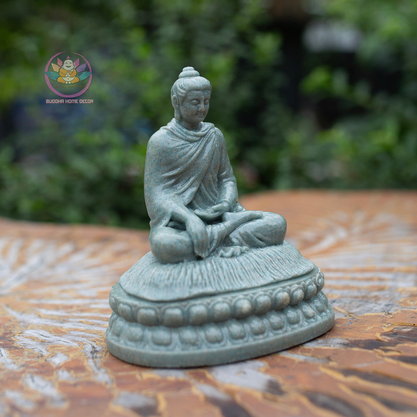 Mini Shakyamuni Buddha Statue – 5.1" Resin Stone Figurine | Small Meditating Buddha on Lotus