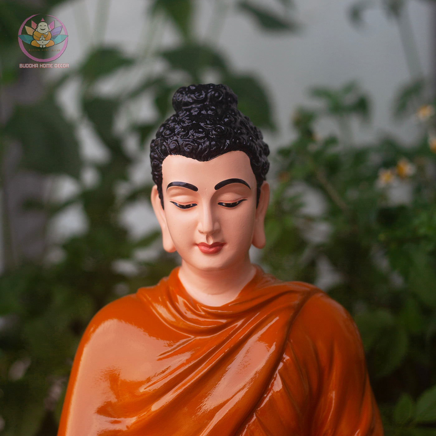 Shakyamuni Buddha Statue – 13.7" Meditation Figure in Orange Robe | Handcrafted Resin Sculpture for Altar & Zen Space