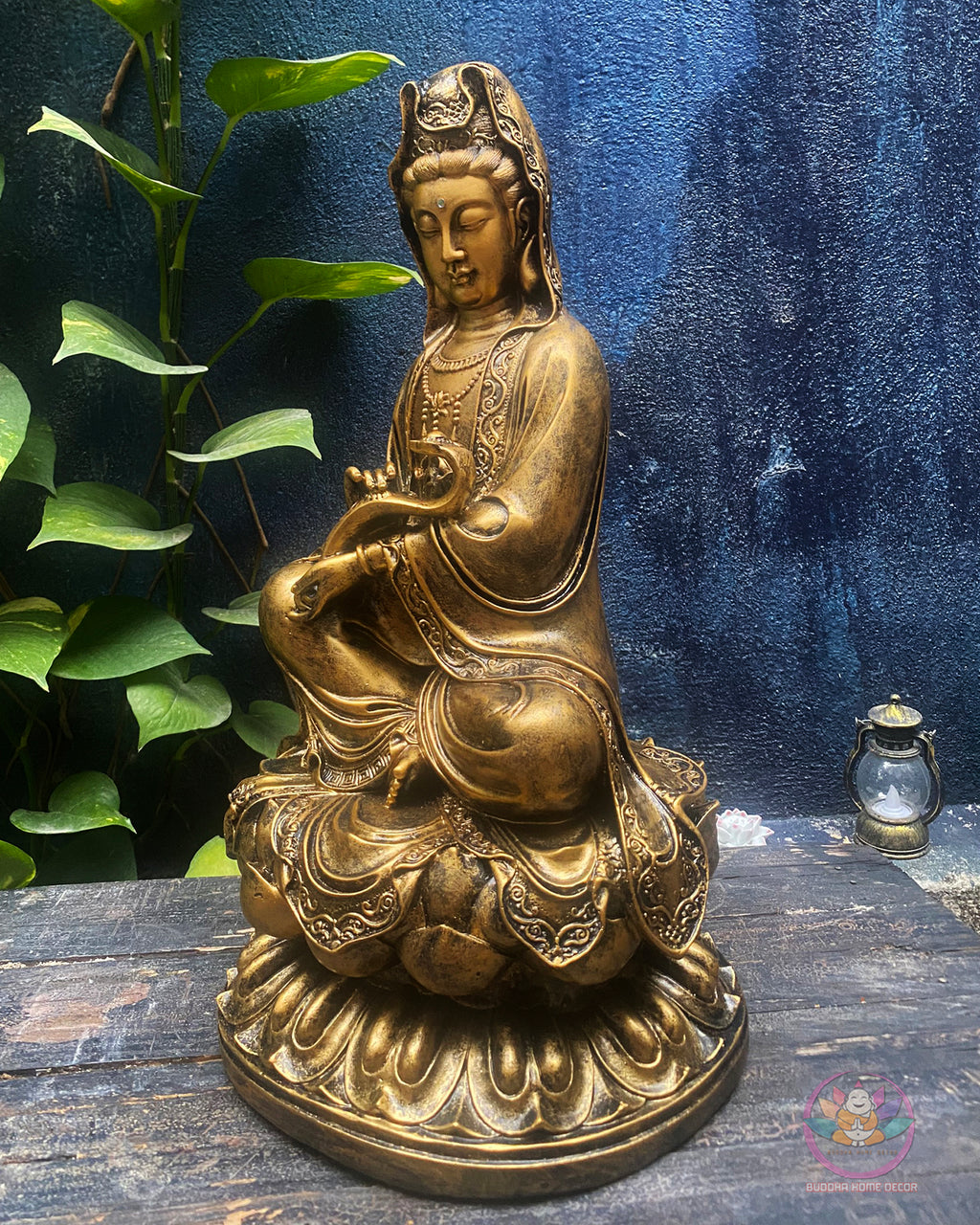 Bronze Guanyin Statue – 18.9" Resin Kwan Yin Bodhisattva Figurine – Zen Home Altar, Meditation Room, Spiritual Decor Gift