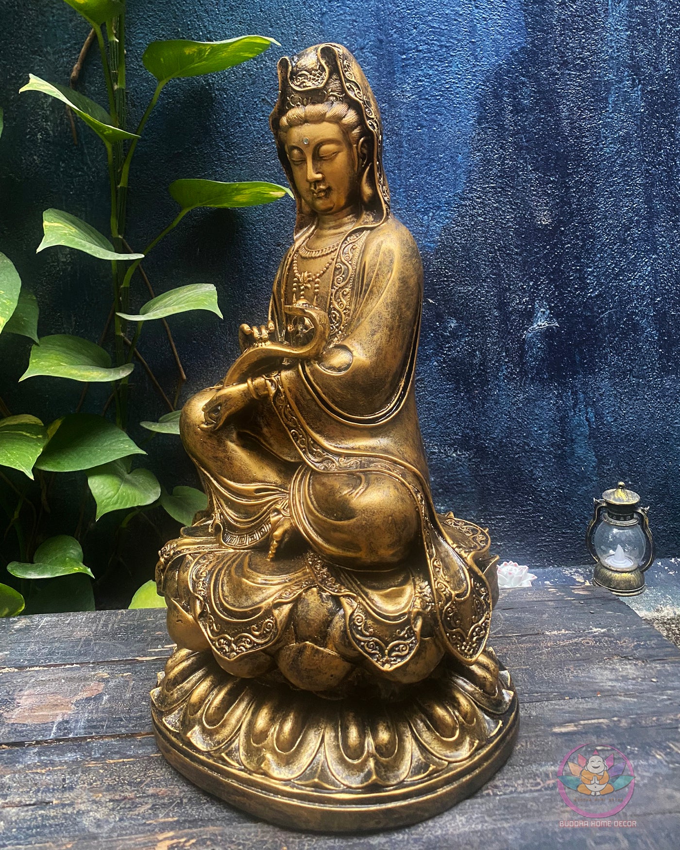Bronze Guanyin Statue – 18.9" Resin Kwan Yin Bodhisattva Figurine – Zen Home Altar, Meditation Room, Spiritual Decor Gift