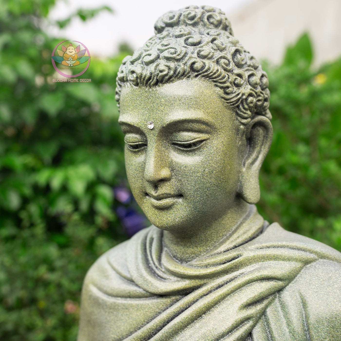 Shakyamuni Buddha Statue 20.5" | Composite Resin and Stone Powder | Green Stone Finish | Seated Meditation Buddha for Home and Garden Decor