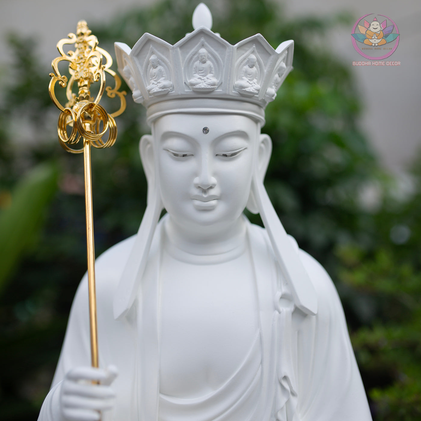 Ksitigarbha Bodhisattva Statue 25.6" – Large White Composite Jizo Buddhist Sculpture, Zen Altar Temple Decor