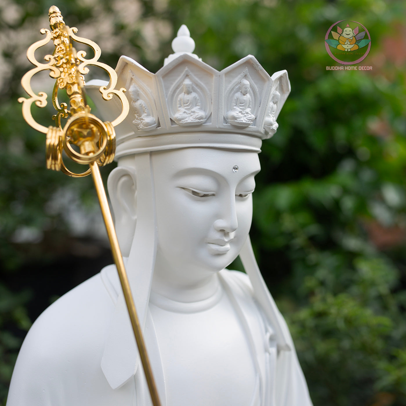 White Buddha Statue Set – Shakyamuni 57 cm, Ksitigarbha and Quan Yin 50 cm | Composite Resin and Stone Powder | Buddhist Altar Decor