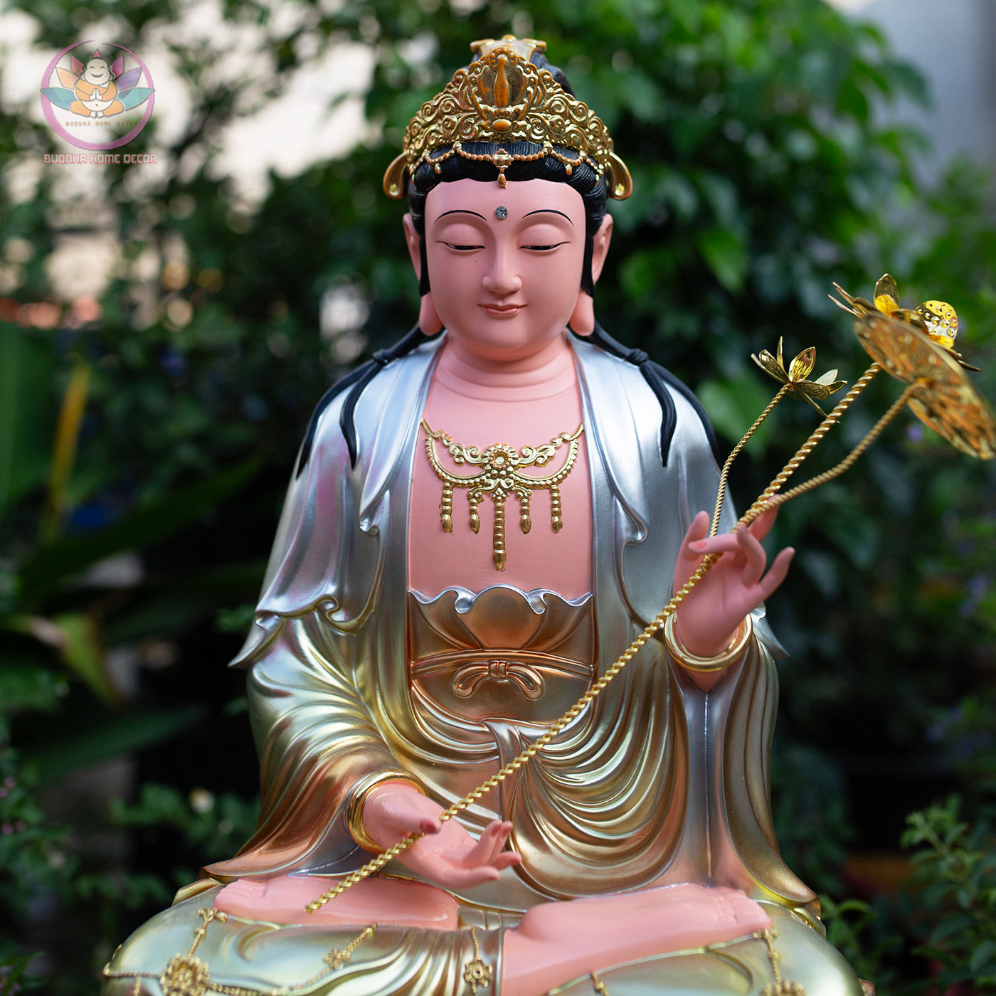 Multicolor Mahasthamaprapta Statue – 19.7" Resin Bodhisattva Figurine – Zen Home Altar, Meditation Space, Asian Spiritual Decor Gift