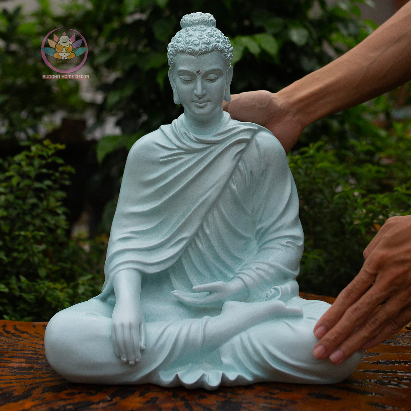 Shakyamuni Buddha Statue 14.5" – Greyish Teal Finish Seated Meditation Buddha