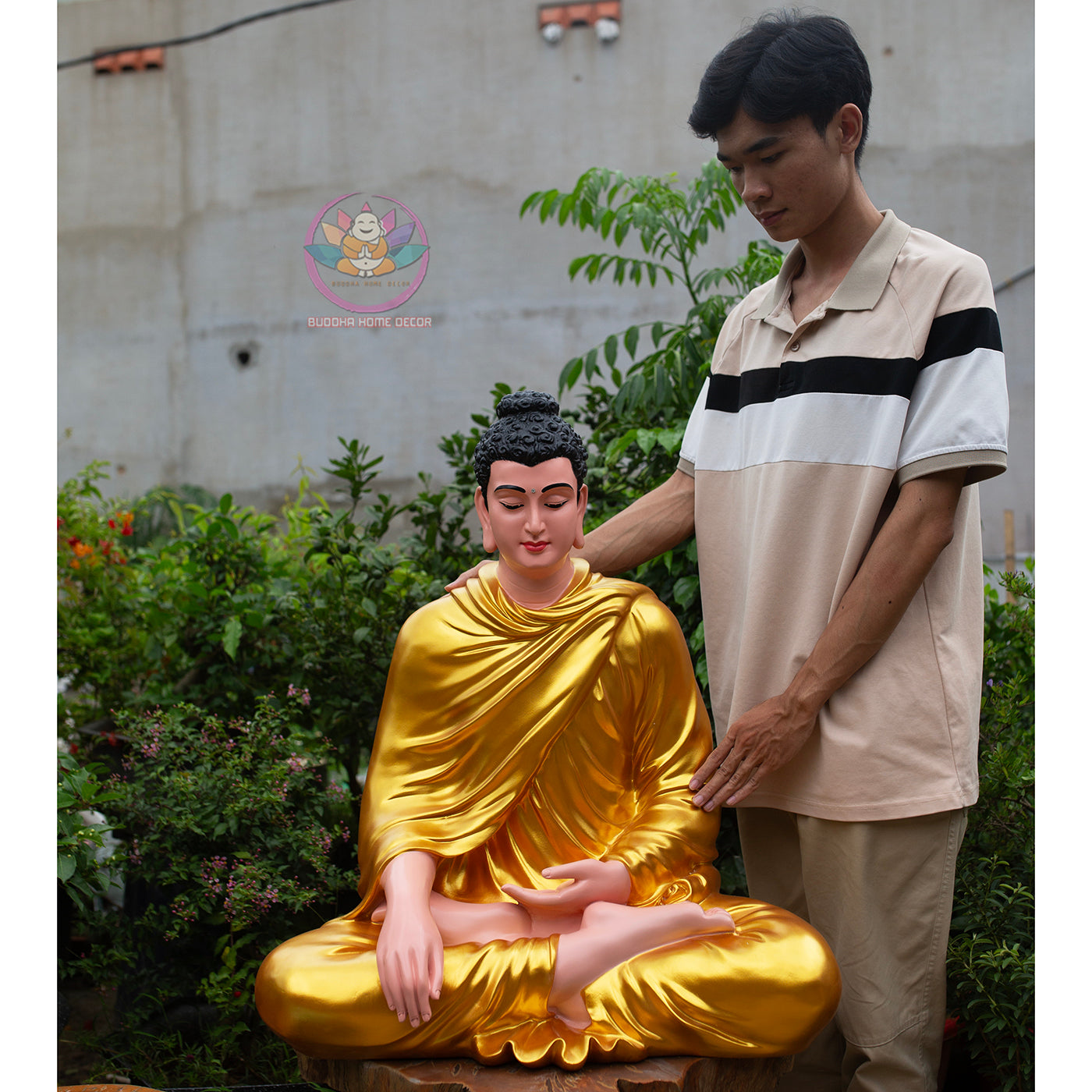 Shakyamuni Buddha Statue 29.5" – Large Composite Seated Buddha with Golden Robe