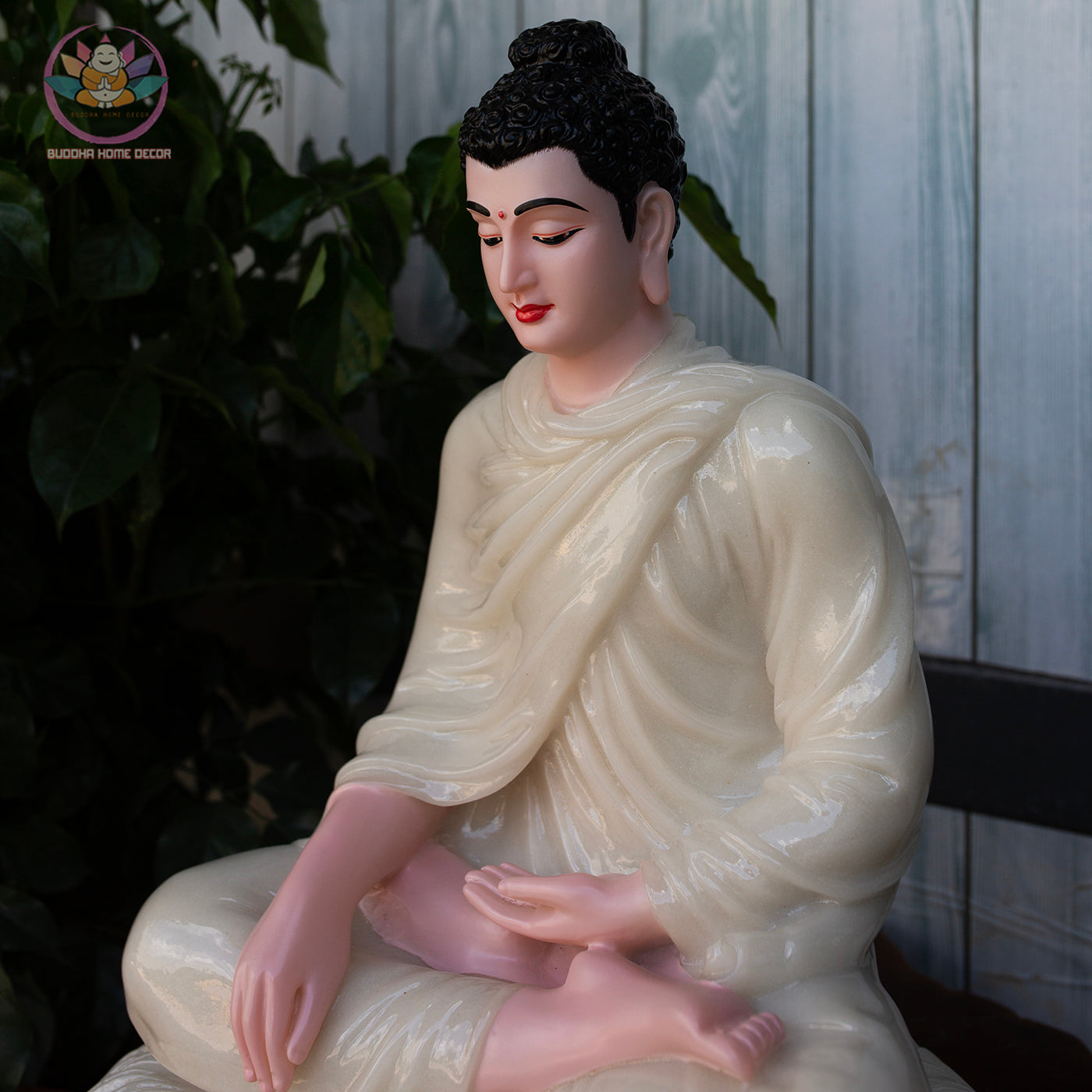Quartz Stone Look Buddha Statue – 17.7" (45cm) | Shakyamuni Meditation Sculpture | Handcrafted Altar Decor | Vietnamese Buddhist Art