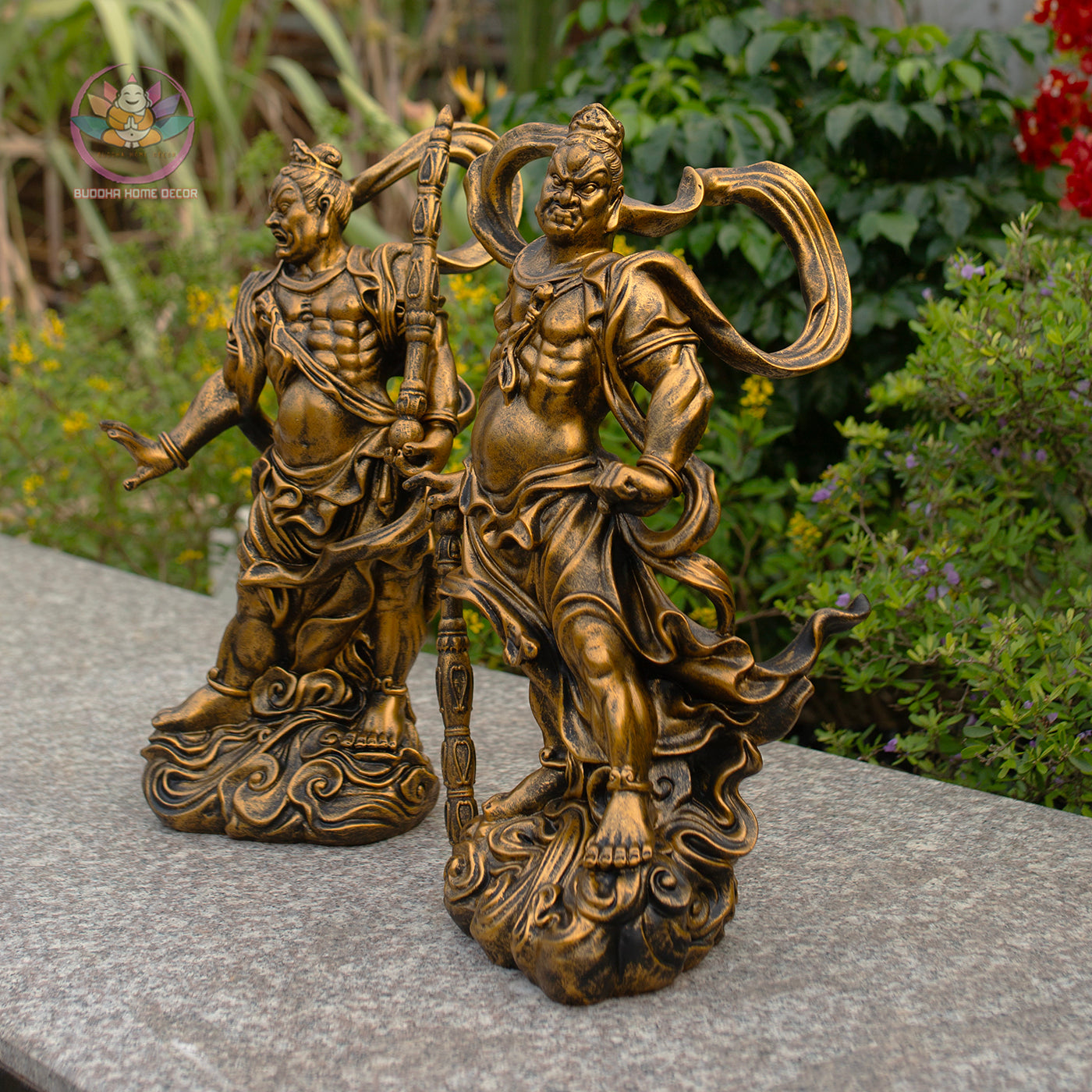 Antique Bronze Vajra Guardian Statues – Handmade Buddhist Temple Decor Set