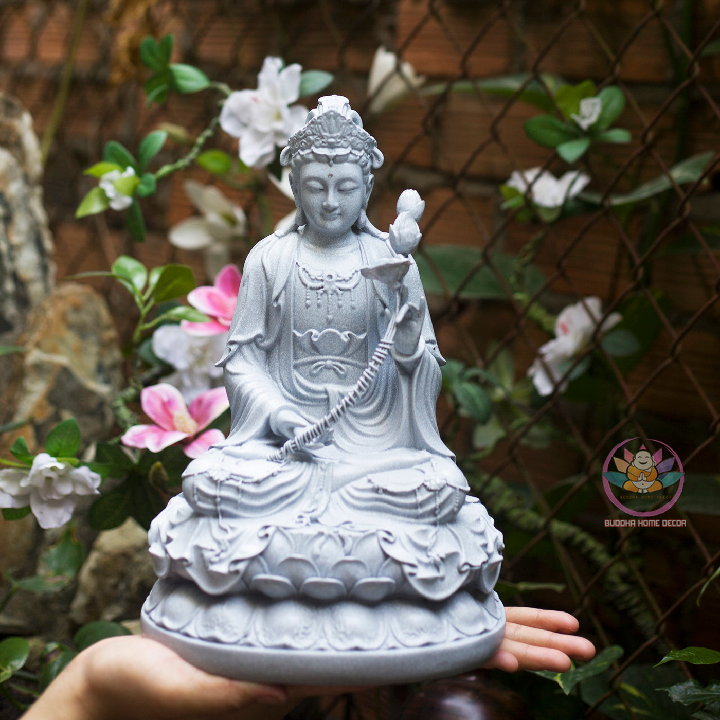 Mahasthamaprapta Bodhisattva Statue – Composite Gray Finish, Seishi Buddhist Sculpture, 30cm Altar Decor