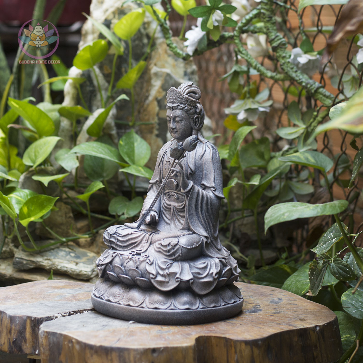 Mahasthamaprapta Bodhisattva Statue – Composite Gray Finish, Seishi Buddhist Sculpture, 30cm Altar Decor