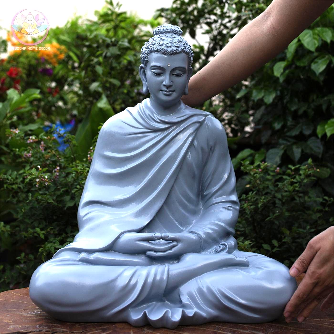 Blue Shakyamuni Buddha Statue – 19.7" (50cm) Meditation Pose | Gloss Resin Sculpture | Handcrafted Buddhist Decor from Vietnam