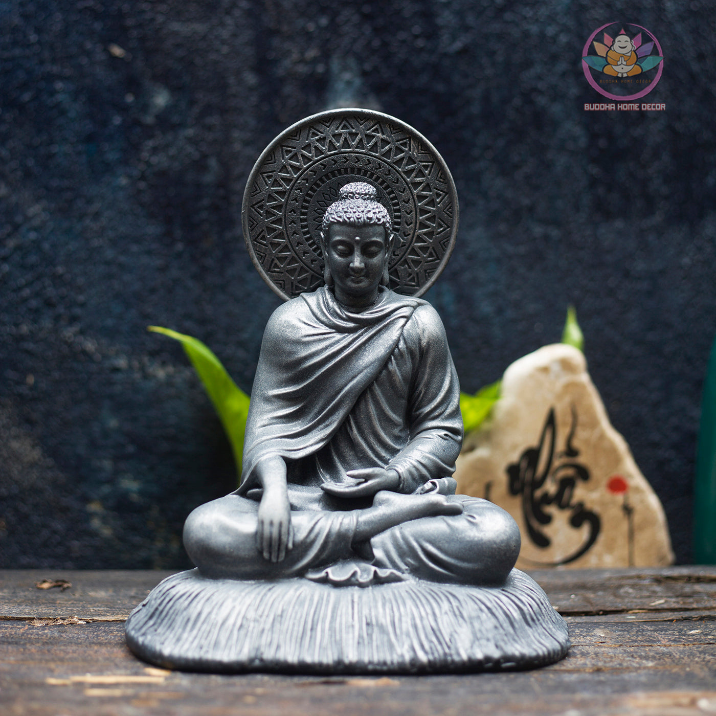 Buddha Statue with Halo – Shakyamuni Meditation Sculpture | Composite Resin Stone Finish | 18cm & 22cm