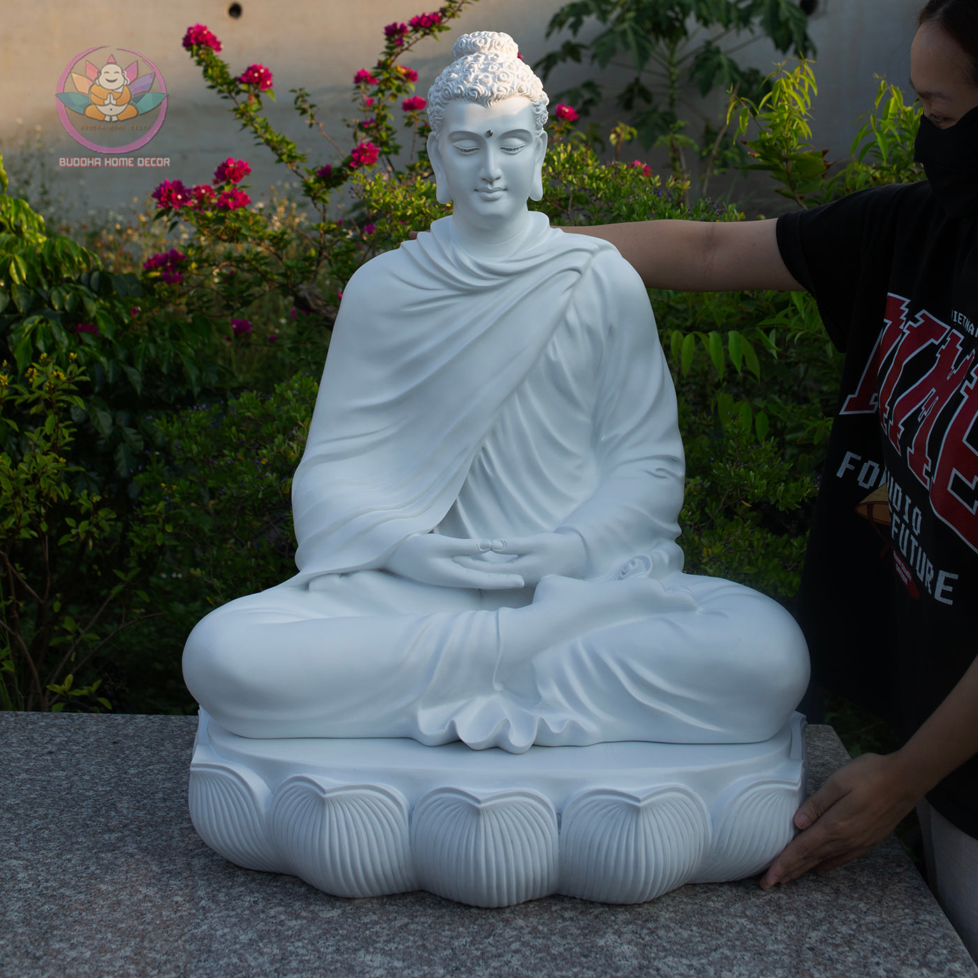 Shakyamuni Buddha Meditation Statue White Robe, Large Buddha Sculpture, Zen Decor, Buddhist Altar Statue, Spiritual Home Decor Gift