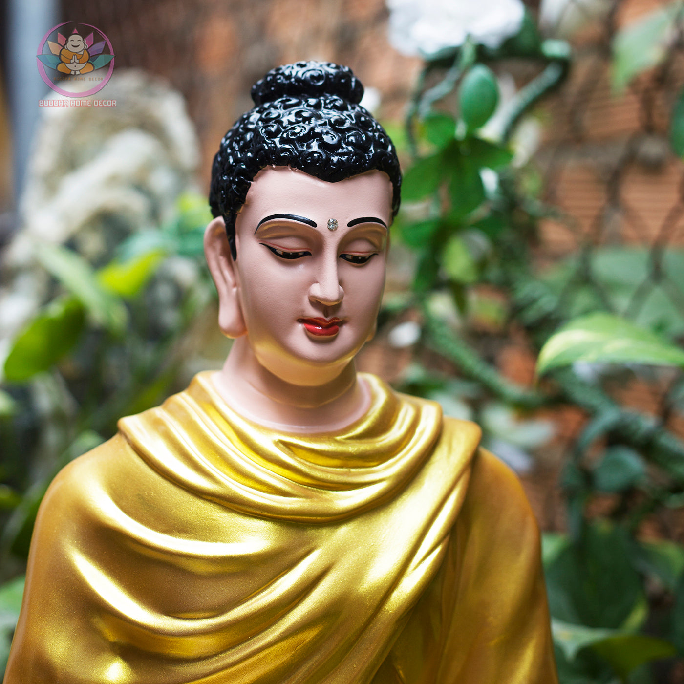 Golden Buddha Statue – 18.1" (46cm) Shakyamuni in Meditation | Hand-Painted Resin | Vietnamese Buddhist Altar Decor | Zen Decor Figurines