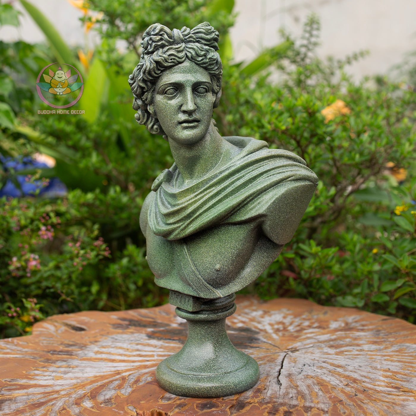 Green Stone Finish Apollo Bust Sculpture: Greek God Statue | Roman Bust