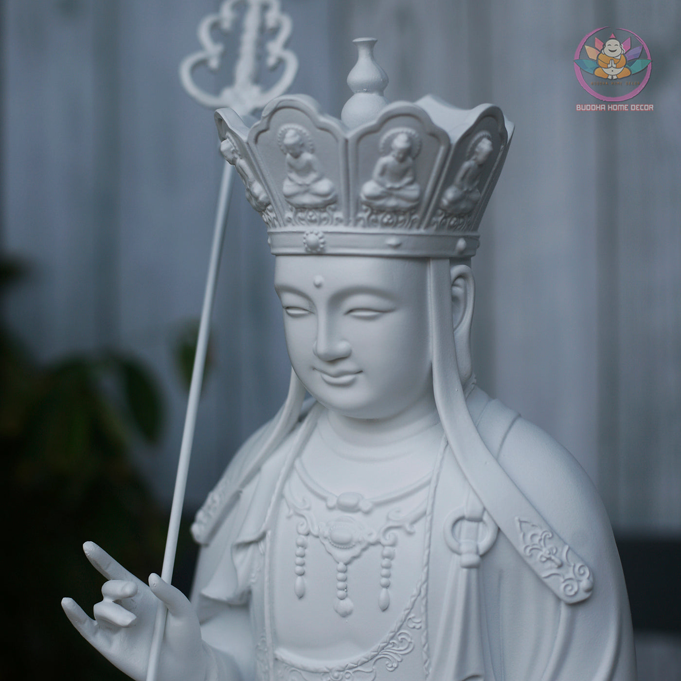 White Ksitigarbha Statue – 15.7" Resin Jizo Bodhisattva Figurine – Zen Home Altar, Meditation Room, Asian Spiritual Decor Gift
