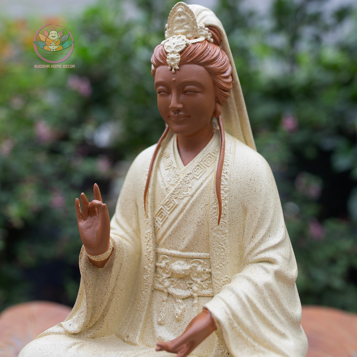 Guanyin Bodhisattva Statue 11.8" – Composite Seated Quan Yin on Lotus Pedestal