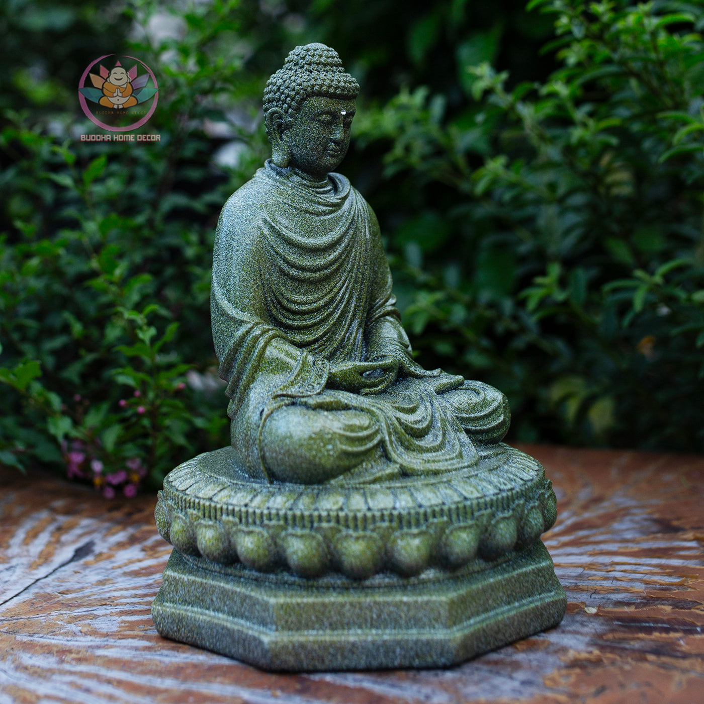 Shakyamuni Buddha Statue | Composite Resin and Stone Powder | Granite Stone Finish | Seated Meditation Buddha on Lotus Pedestal
