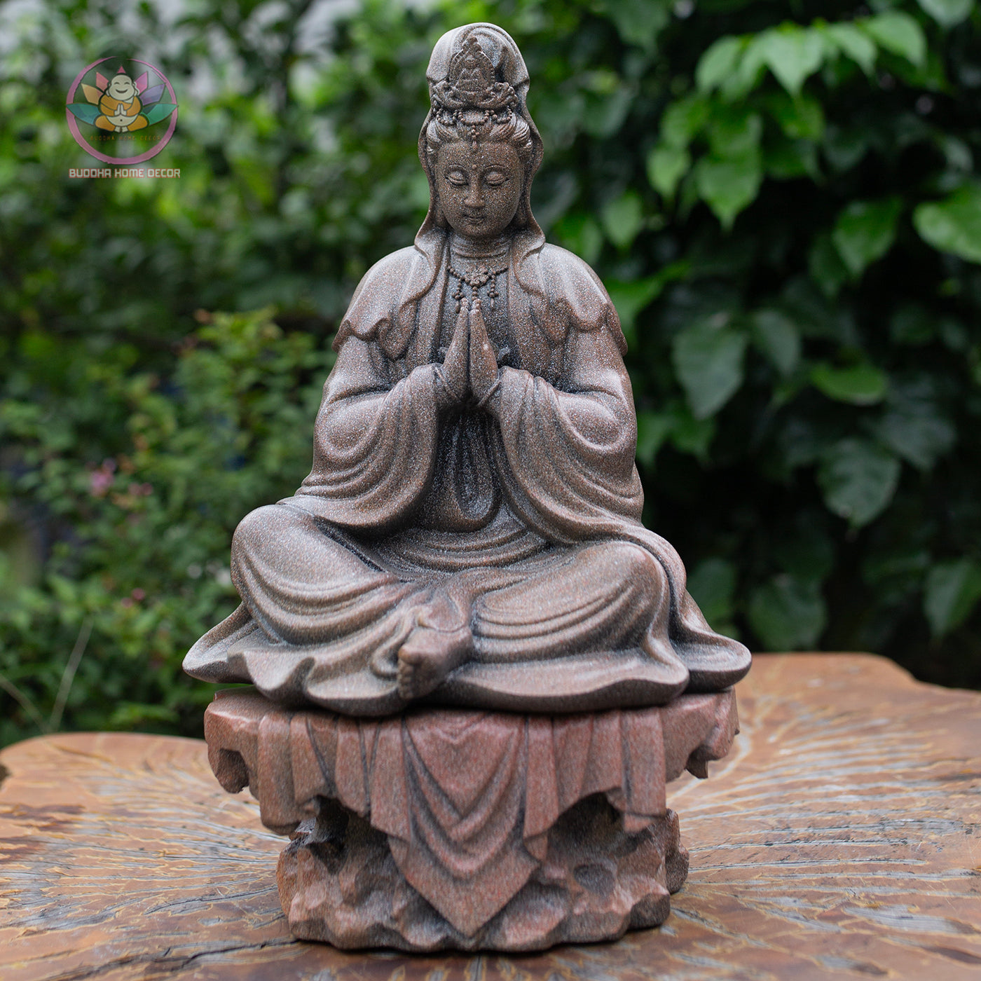 Guanyin Bodhisattva Statue 13" – Antique Stone Finish Kwan Yin with Praying Hands