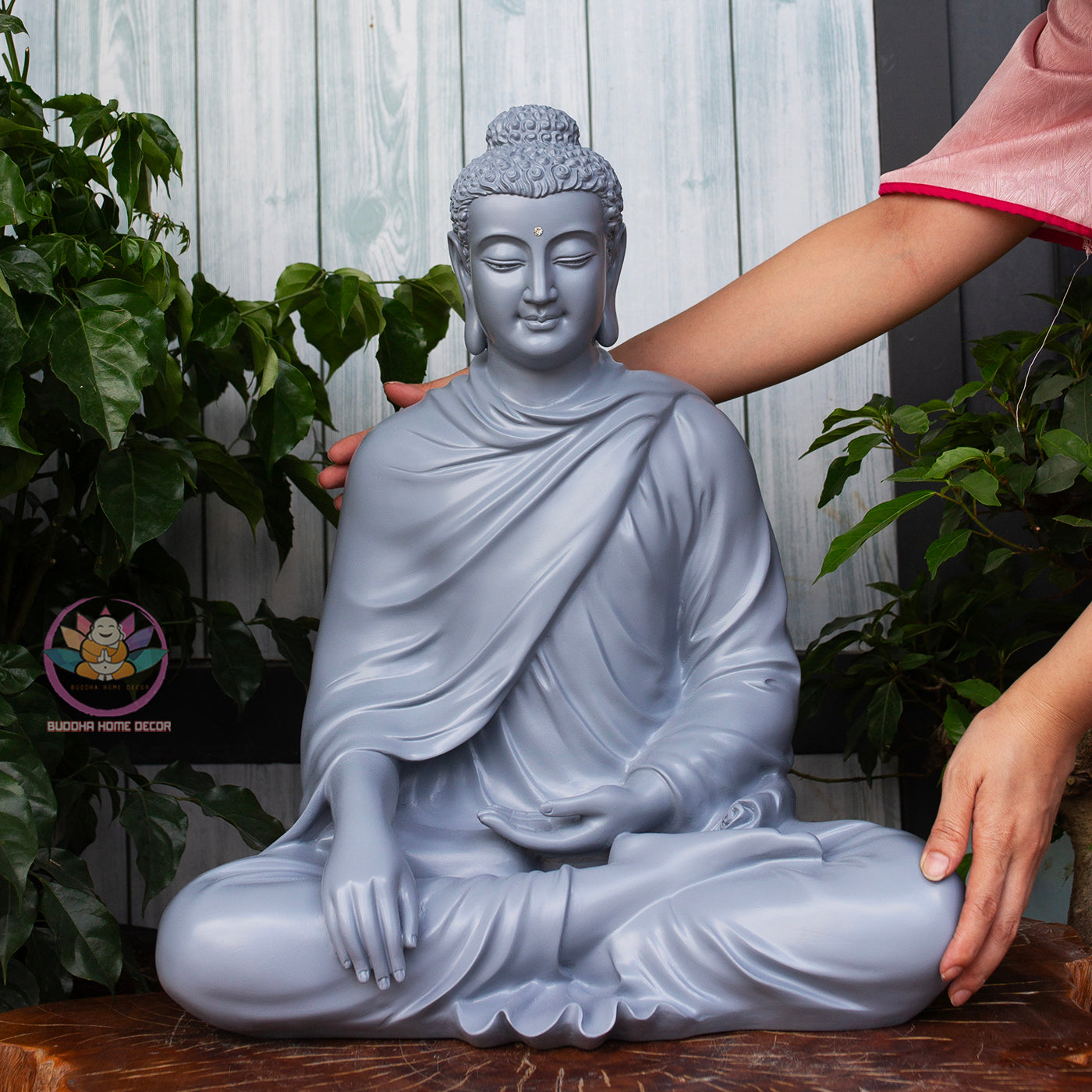 Blue-Grey Buddha Statue – 19.7" (50cm) Shakyamuni in Meditation | Satin Resin Finish | Handcrafted Buddhist Decor from Vietnam