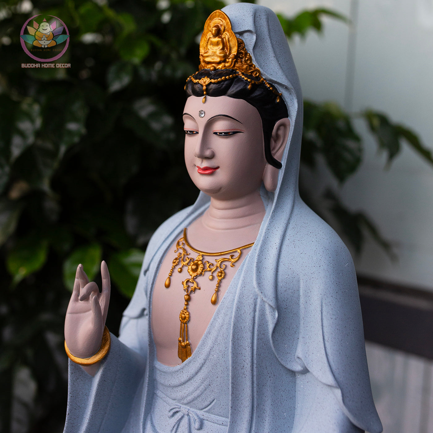 Guanyin Bodhisattva Statue 17.7" – Large Resin Kwan Yin Sitting on Rock Pedestal, Goddess of Mercy Sculpture, Zen Buddhist Altar Decor