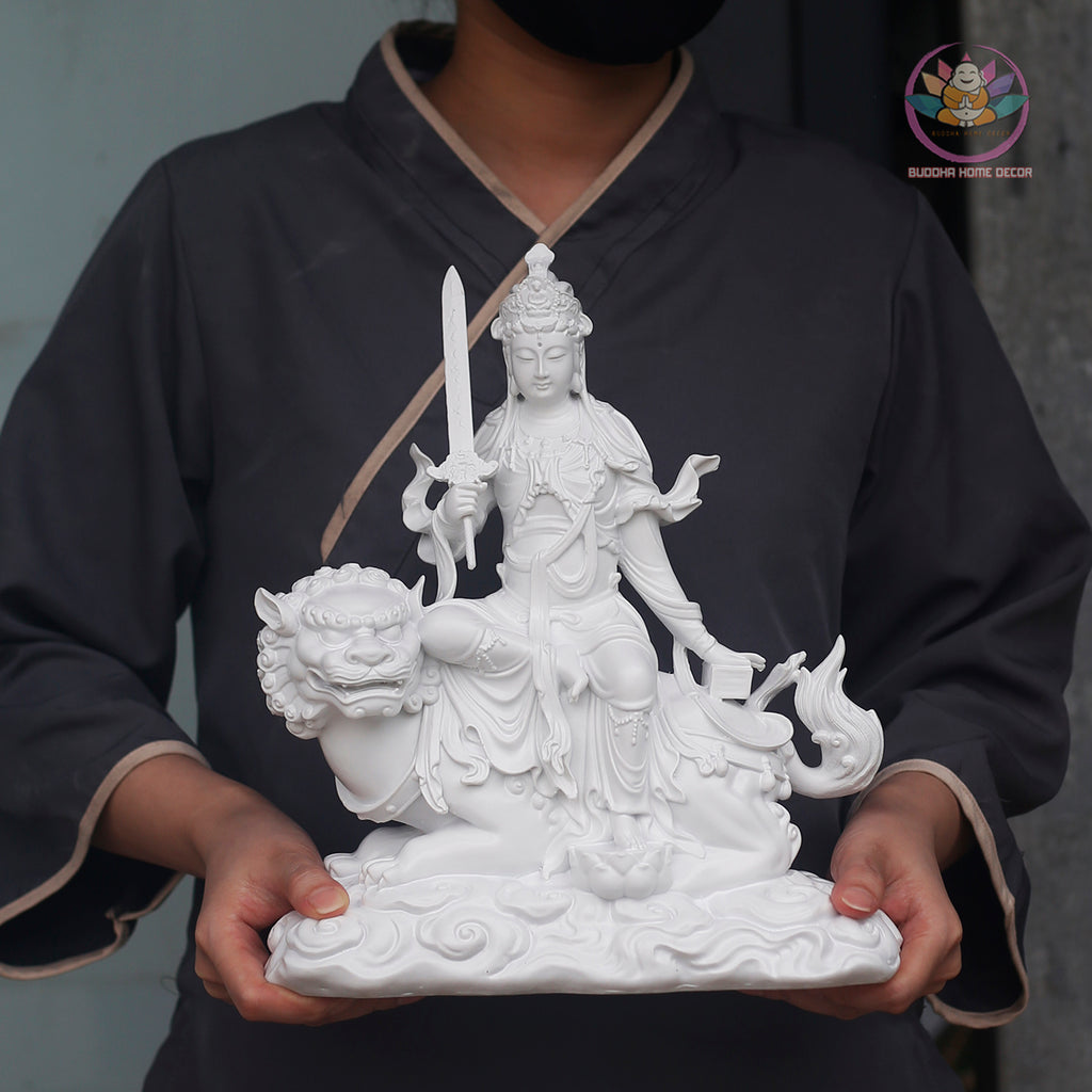 Manjushri & Samantabhadra Statue Set 11.8” | Buddhist Deity Figurines | Resin Sculpture for Altar, Zen Home, Meditation Decor