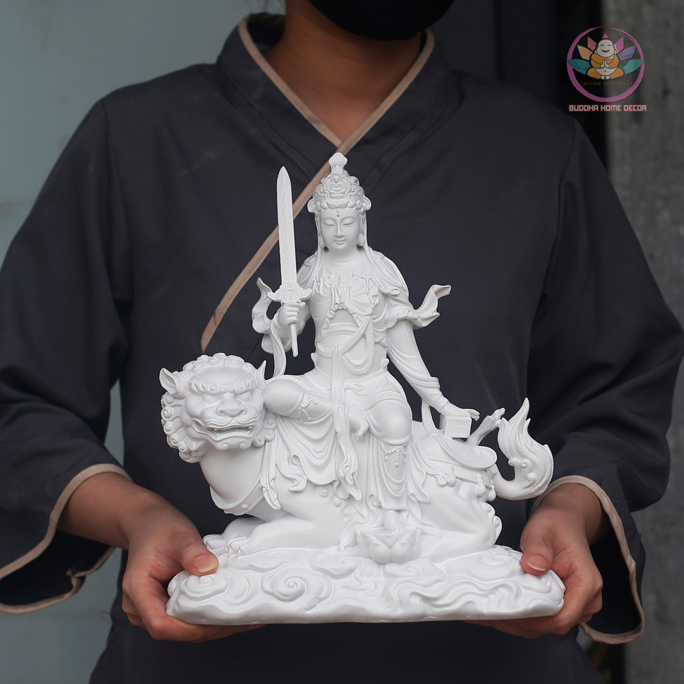 Manjushri & Samantabhadra Statue Set 11.8” | Buddhist Deity Figurines | Resin Sculpture for Altar, Zen Home, Meditation Decor