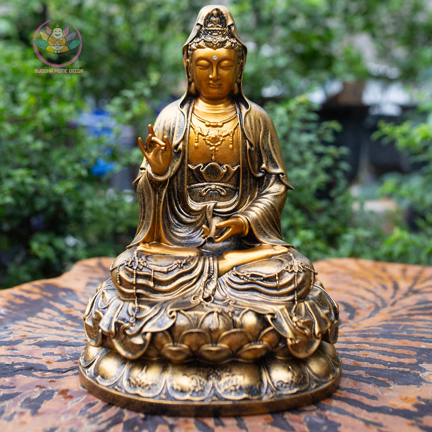 Amitabha Buddha & Bodhisattvas Statue Set – 11.8" Golden Finish Resin Figures (Guanyin, Amitabha, Mahasthamaprapta)