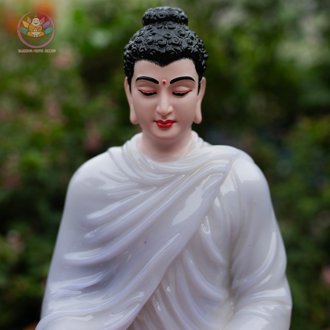 11.8" Shakyamuni Buddha Statue – Glossy Lilac Resin Meditation Figurine, Seated Buddhist Sculpture for Zen Home Altar, Yoga Studio Decor