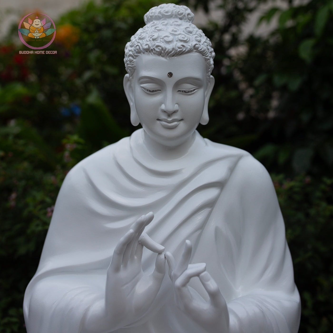 Shakyamuni Buddha Statue – Teaching Mudra in White 19.7" (50cm) | Turning the Dharma Wheel | Resin Sculpture | Vietnamese Handcrafted Art