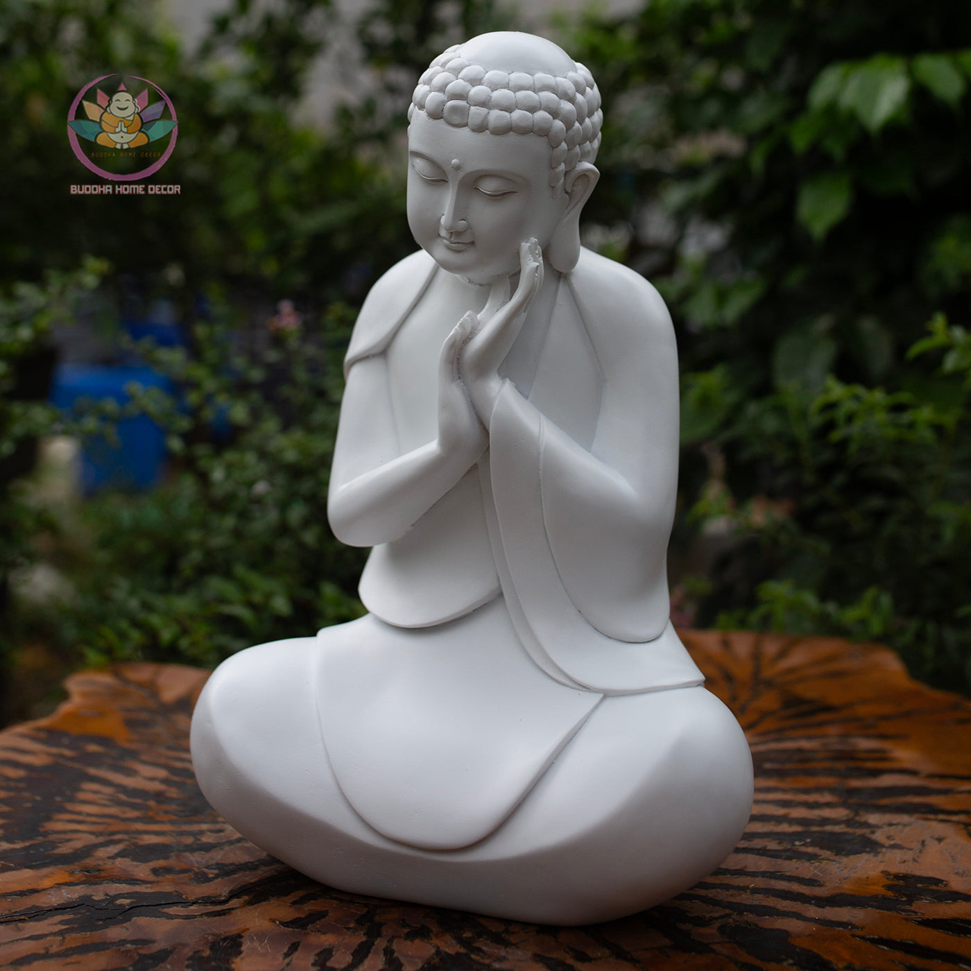 Resting Buddha Statue 13.8" – Red Wood Finish Peaceful Meditating Buddha Sculpture