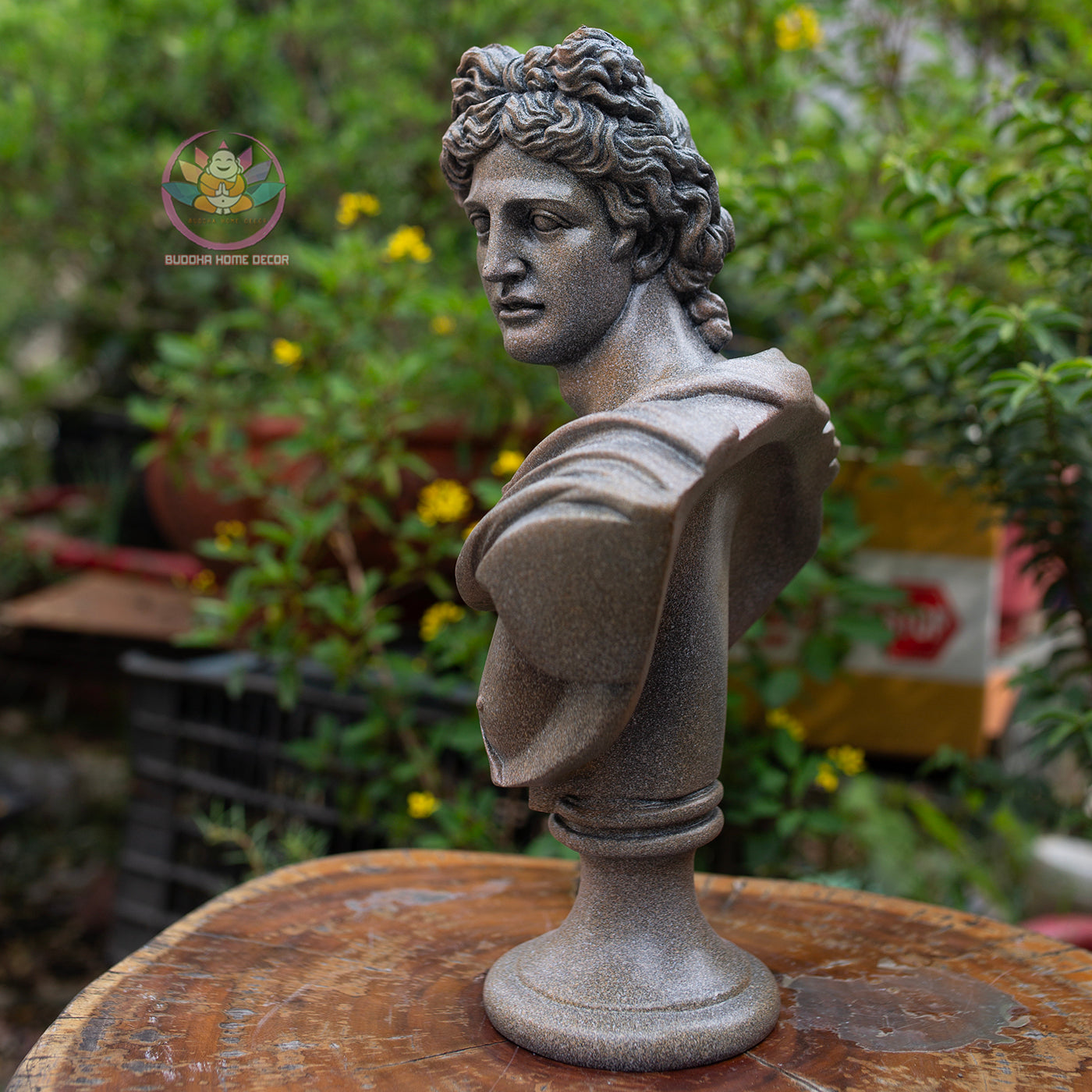 Greek Apollo Bust: Stone Finish Composite Resin Statue | Roman Bust