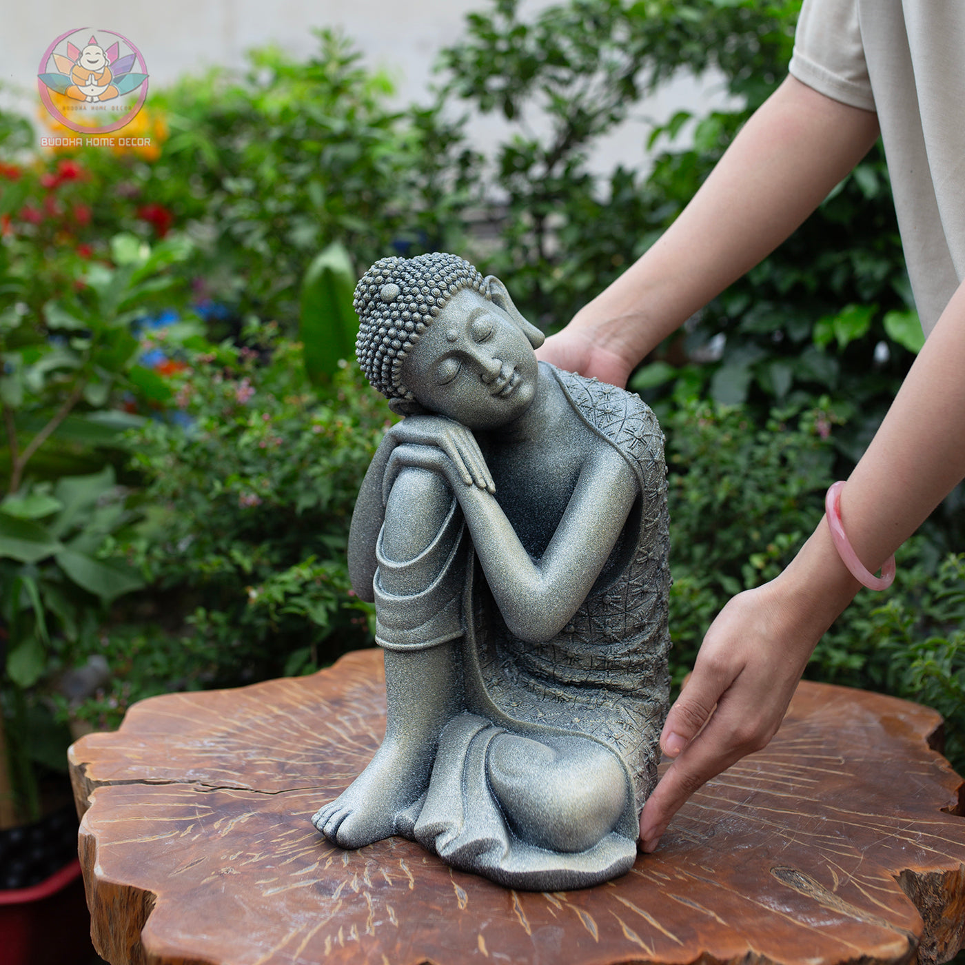 Resting Buddha Statue – 14.2" (36cm) Peaceful Meditation Figure | Handcrafted Resin Sculpture | Zen Decor in 3 Colors | Vietnamese Statue
