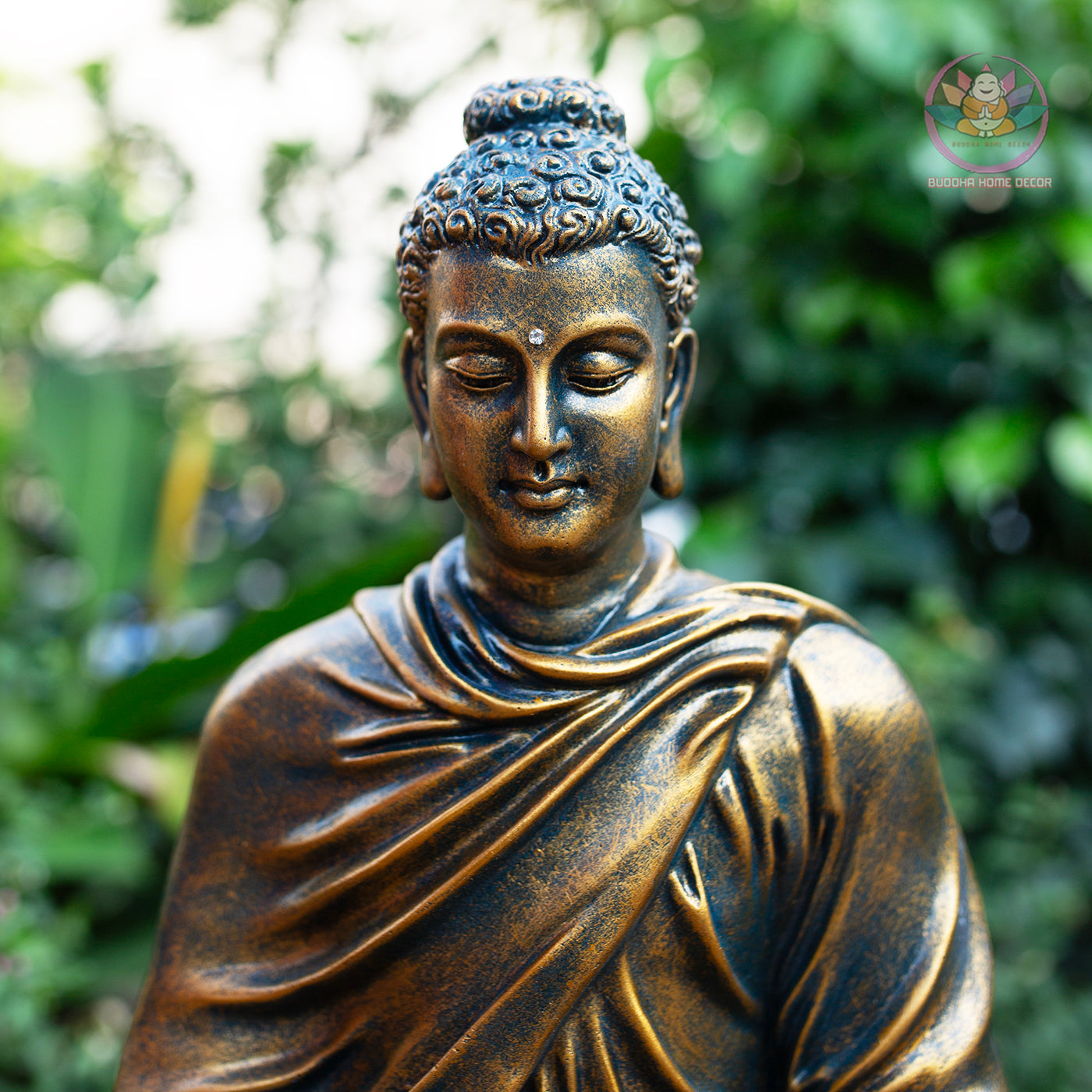 Bronze-Finish Buddha Statue – 14.6" Resin Shakyamuni Buddha Figurine – Zen Home Altar, Meditation Room, Asian Spiritual Decor Gift