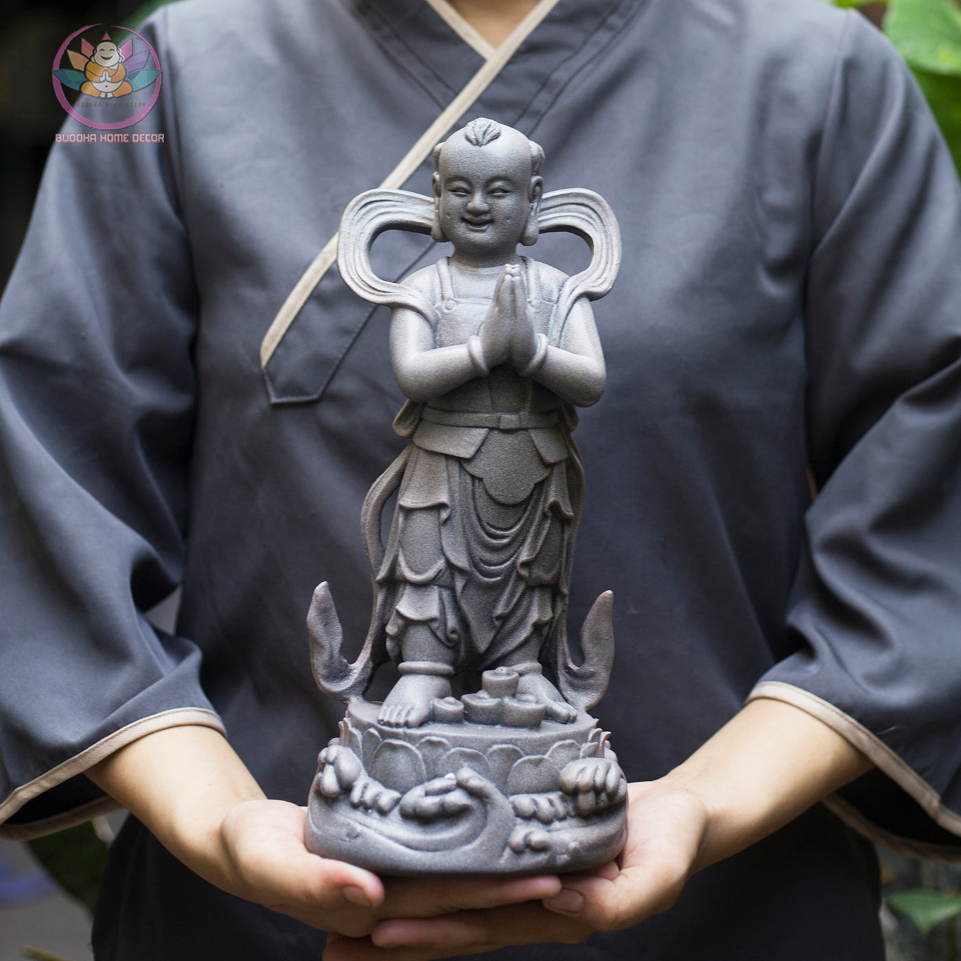 Heavenly Attendant Statue Set 11.8” | Boy & Girl Attendants (Tien Dong Ngoc Nu) | Resin Figurines for Altar, Buddhist Decor