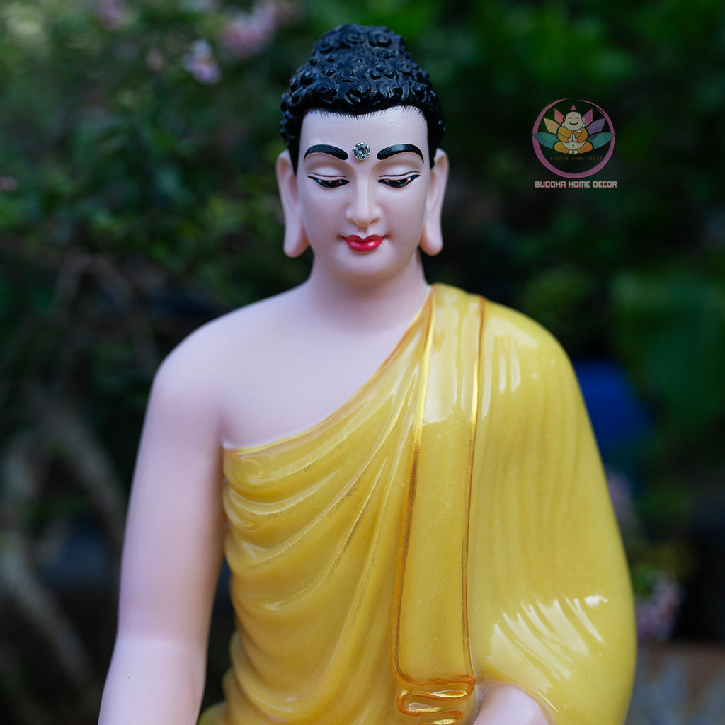 Shakyamuni Buddha Statue Yellow Stone Finish, Meditation Buddha Sculpture, Zen Buddhist Decor, Dhyana Mudra Buddha, Spiritual Home Altar Statue