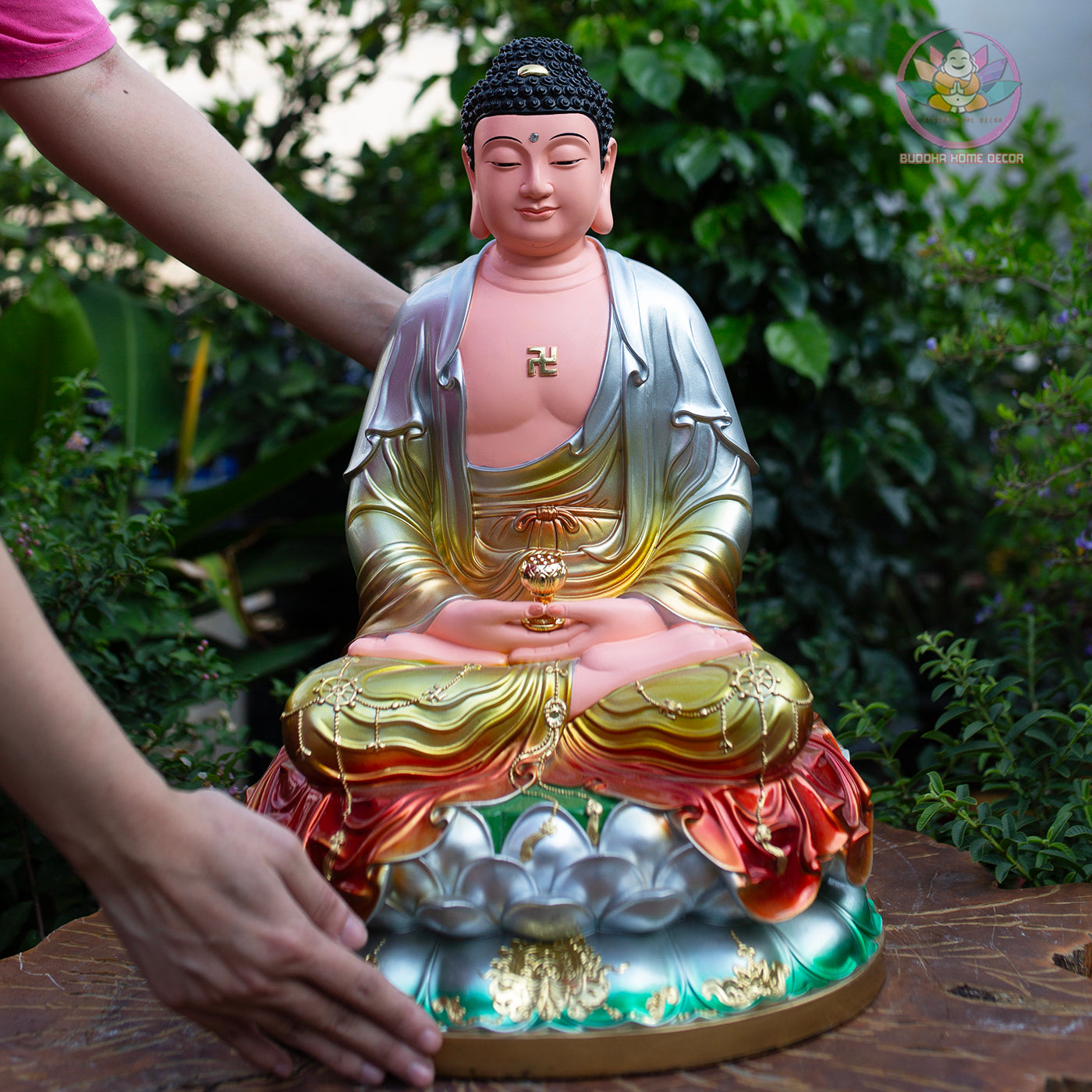 Multicolor Buddha Statue – 19.7" Resin Amitabha Buddha Figurine – Zen Home Altar, Meditation Room, Asian Spiritual Decor Gift