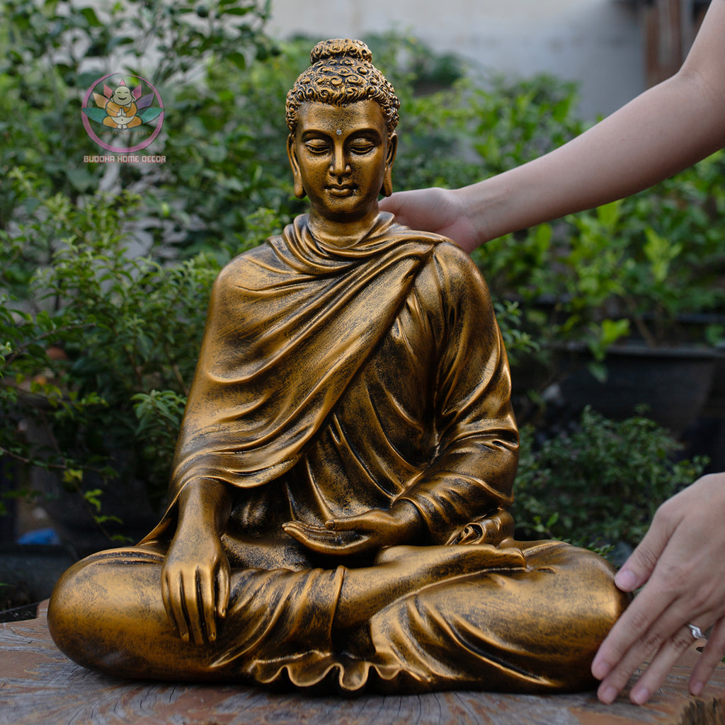 Shakyamuni Buddha Statue | Composite Resin and Stone Powder | Antique Gold Finish